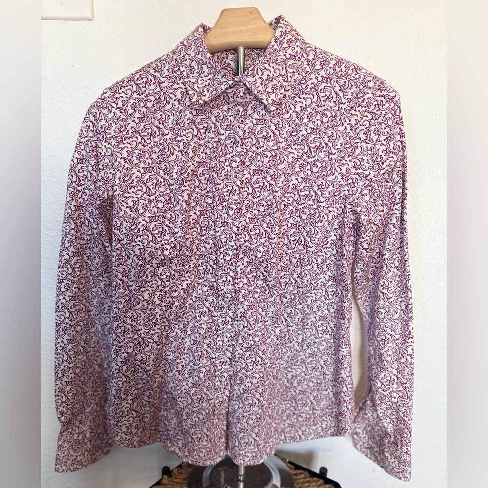 Talbots Women's Floral Button Down Shirt - Purple and White